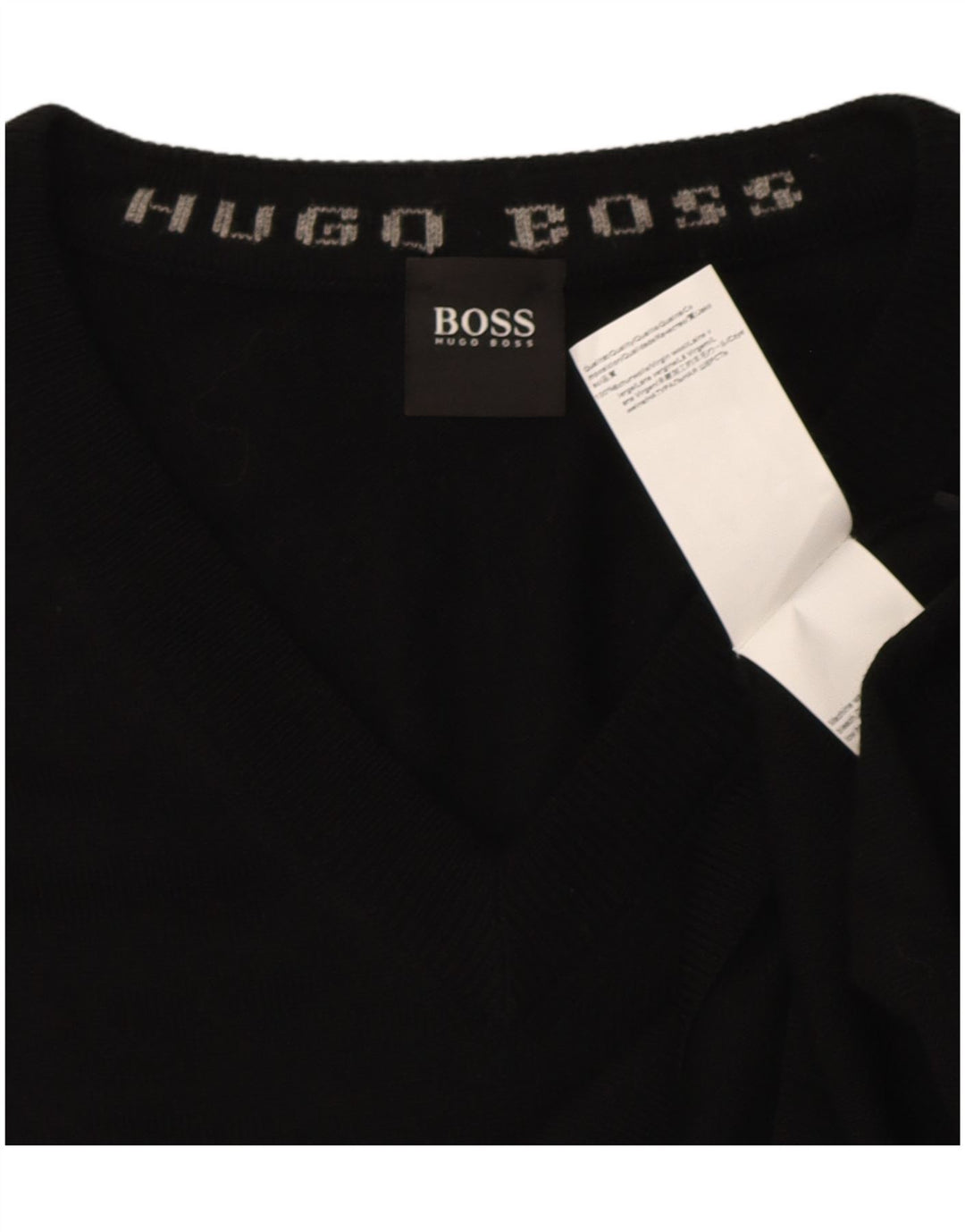 Мужской джемпер с v-образным вырезом Hugo Boss, большой черный шерстяной свитер