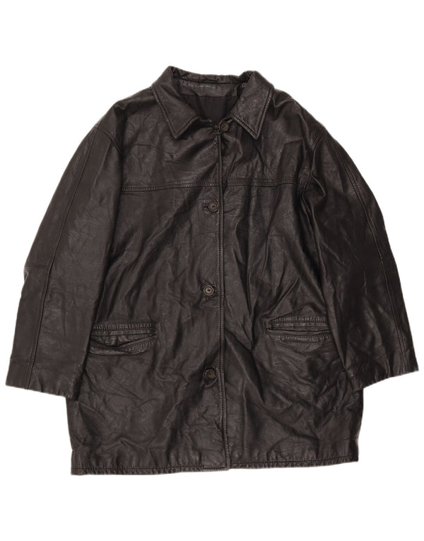 Винтажная женская кожаная куртка оверсайз EU 40, средний черный кожаный цвет