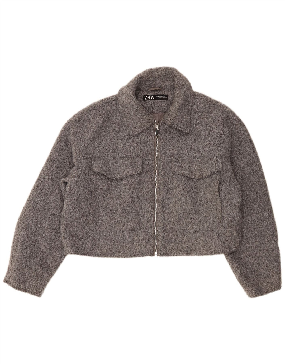 Женский укороченный бомбер Zara UK 20 2XL, серый полиэстер