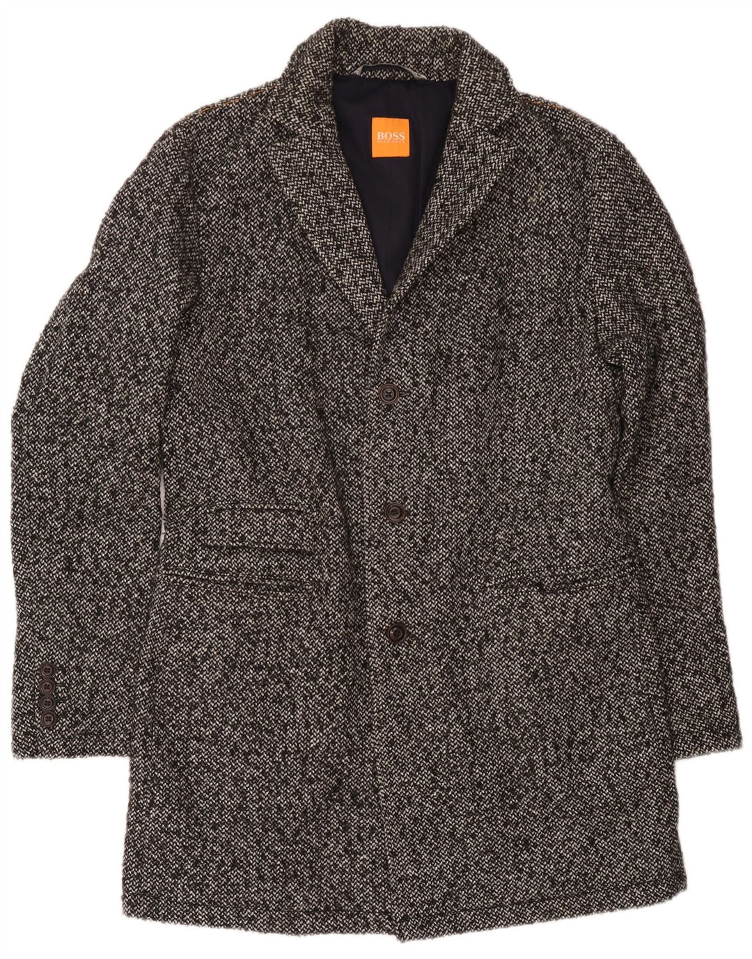 Мужское пальто Hugo Boss UK 52 XL серое в крапинку из полиакрила