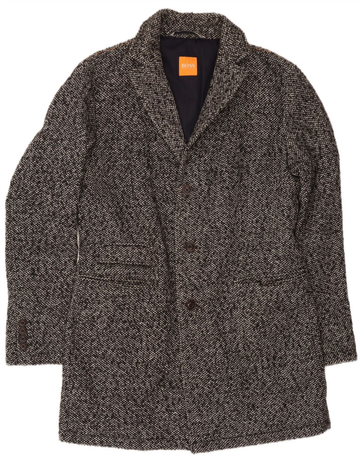 Мужское пальто Hugo Boss UK 52 XL серое в крапинку из полиакрила