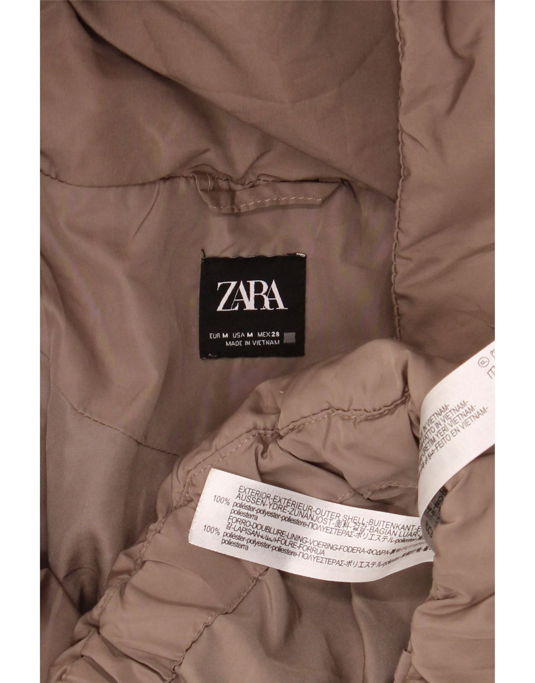 Женская утепленная куртка оверсайз с капюшоном Zara UK 14, средний коричневый полиэстер