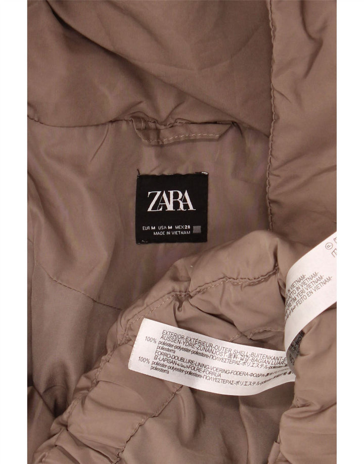 Женская утепленная куртка оверсайз с капюшоном Zara UK 14, средний коричневый полиэстер
