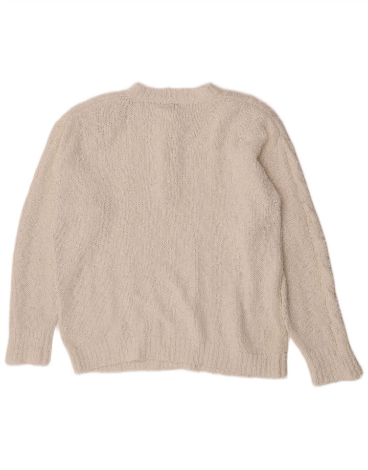 Винтажный женский джемпер на пуговицах, Великобритания, 14, средний белый акрил