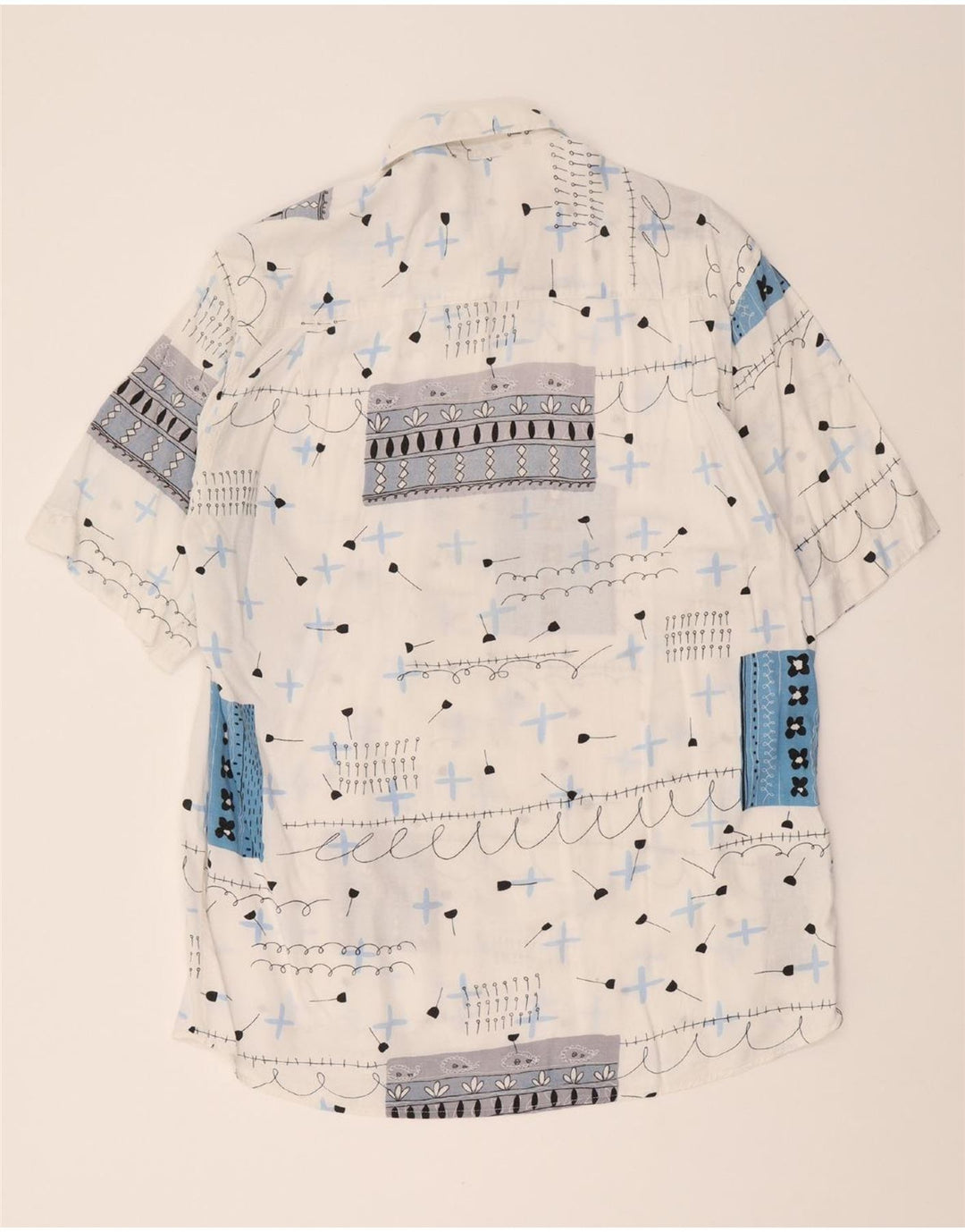 VINTAGE Mens Big & Tall Short Sleeve Shirt Medium White Patchwork Vintage Vintage and Second-Hand Vintage from Messina Hembry 