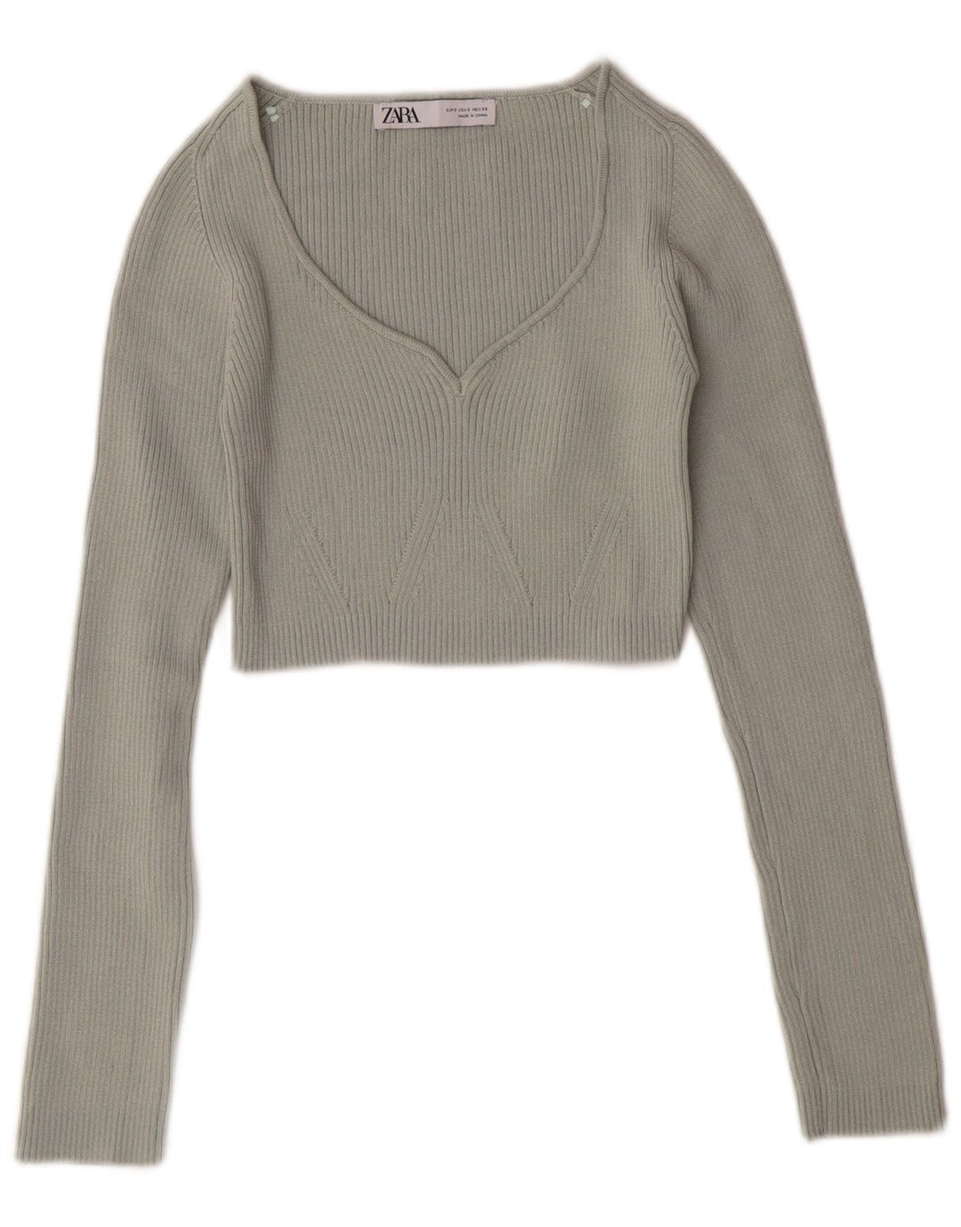 Женский укороченный джемпер с v-образным вырезом ZARA UK 8, маленький зеленый полиэстер