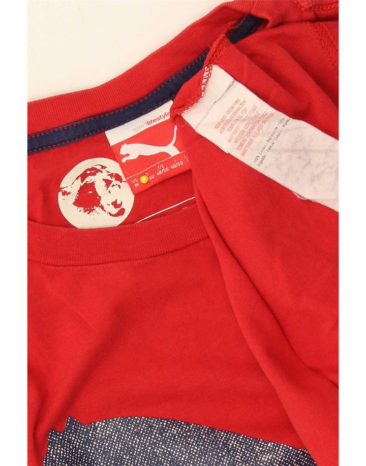 Мужская футболка с рисунком Puma, хлопковый топ среднего красного цвета