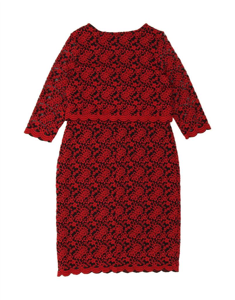 PER UNA Womens 3/4 Sleeve Sheath Dress UK 18 XL  Red Floral Polyamide Vintage Per Una and Second-Hand Per Una from Messina Hembry 