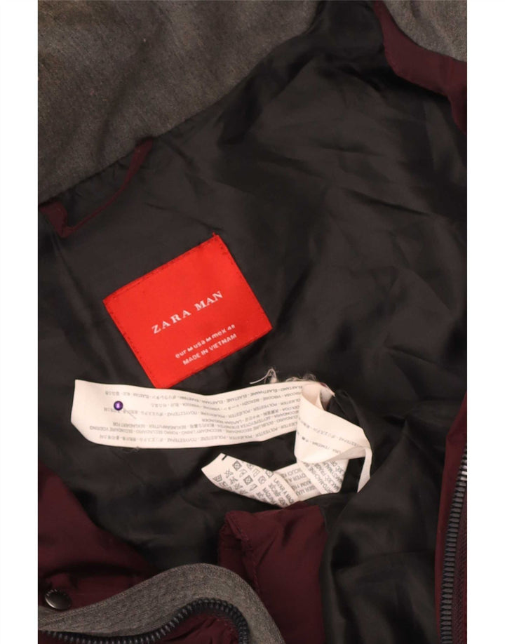 Мужская стеганая куртка Zara UK 38, средний темно-бордовый полиэстер