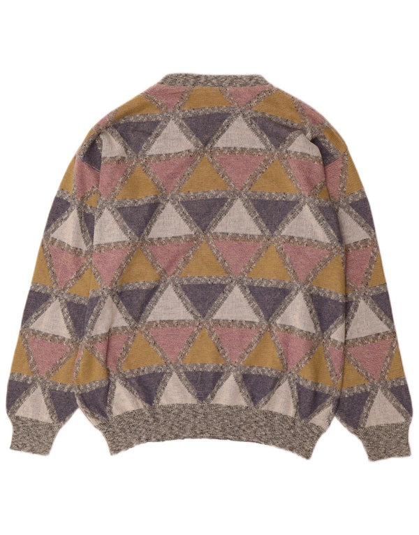 Винтажный мужской джемпер с круглым вырезом, большой разноцветный свитер с узором аргайл/ромб