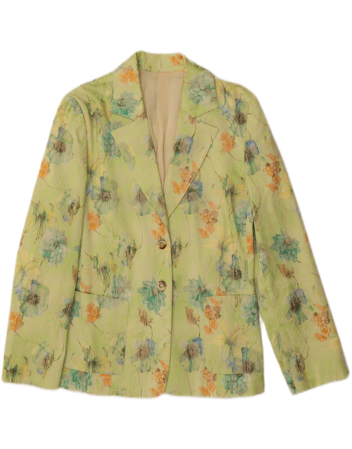 VINTAGE Womens 2 Button Blazer Jacket UK 12 Medium Green Floral Vintage Vintage and Second-Hand Vintage from Messina Hembry 