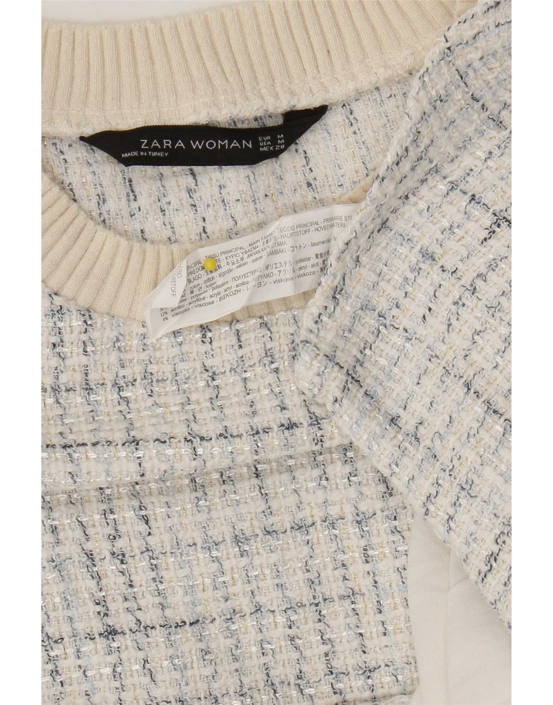 Женская блузка Zara Top UK 14, средний размер, белая клетка, хлопок