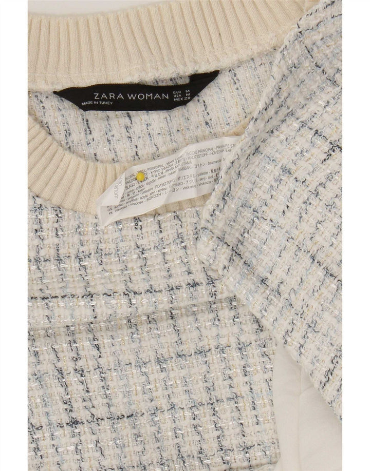 Женская блузка Zara Top UK 14, средний размер, белая клетка, хлопок