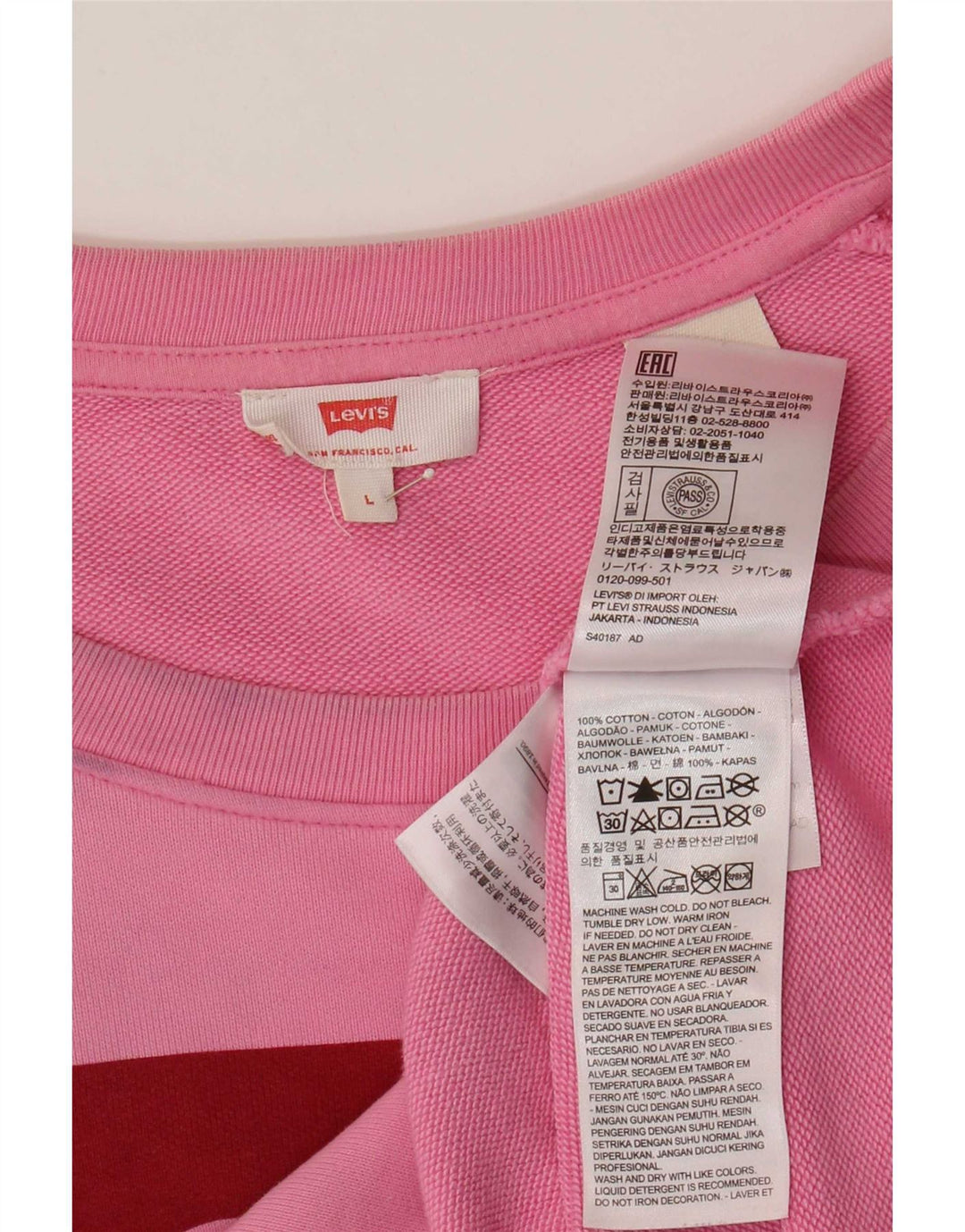 Женский джемпер оверсайз с рисунком Levi's, британский размер 16, большой розовый хлопок