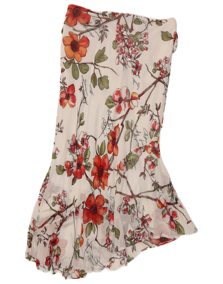 Винтажная женская асимметричная юбка W32, большая белая вискоза с цветочным принтом