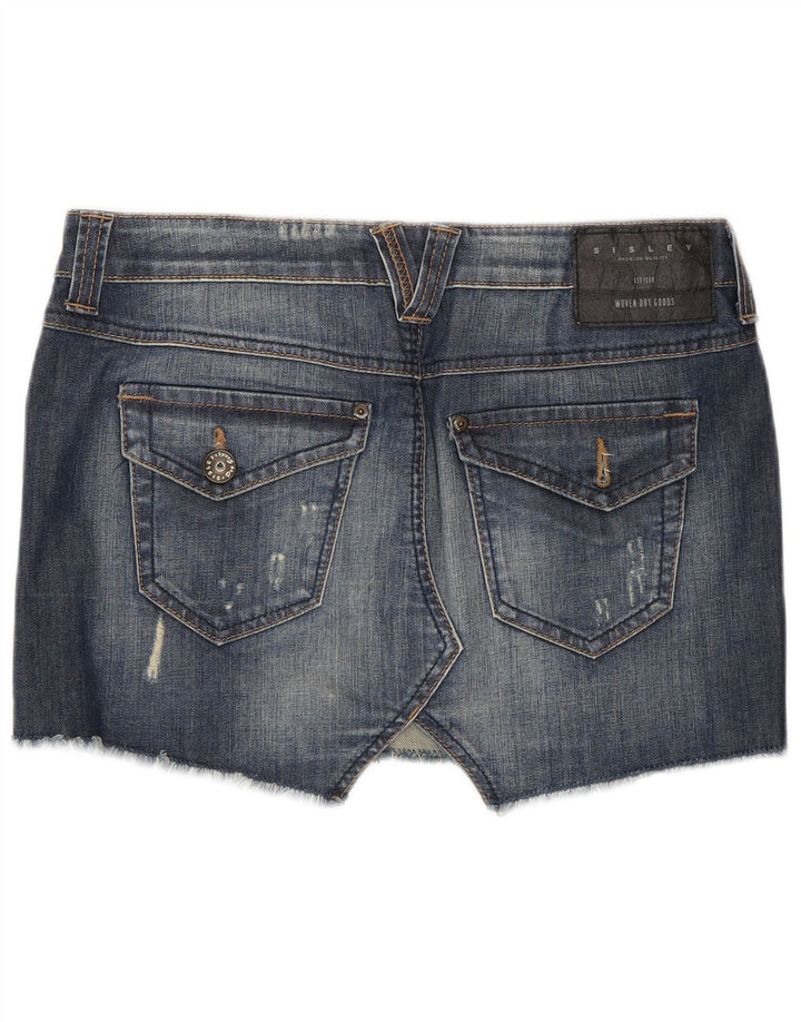 Женская джинсовая мини-юбка Sisley W29 среднего размера, синяя, хлопок