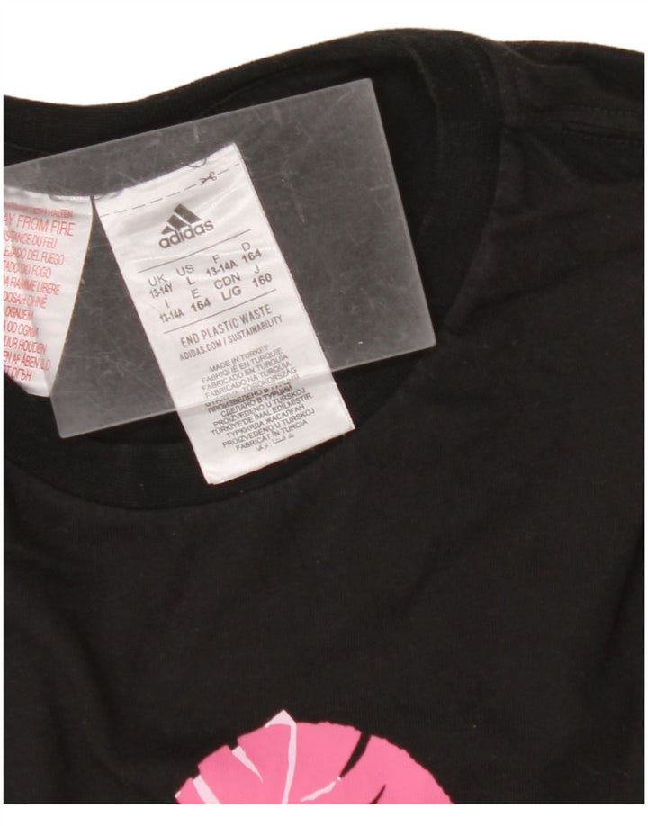 Футболка с рисунком ADIDAS для девочек, топ 13-14 лет, черный хлопок