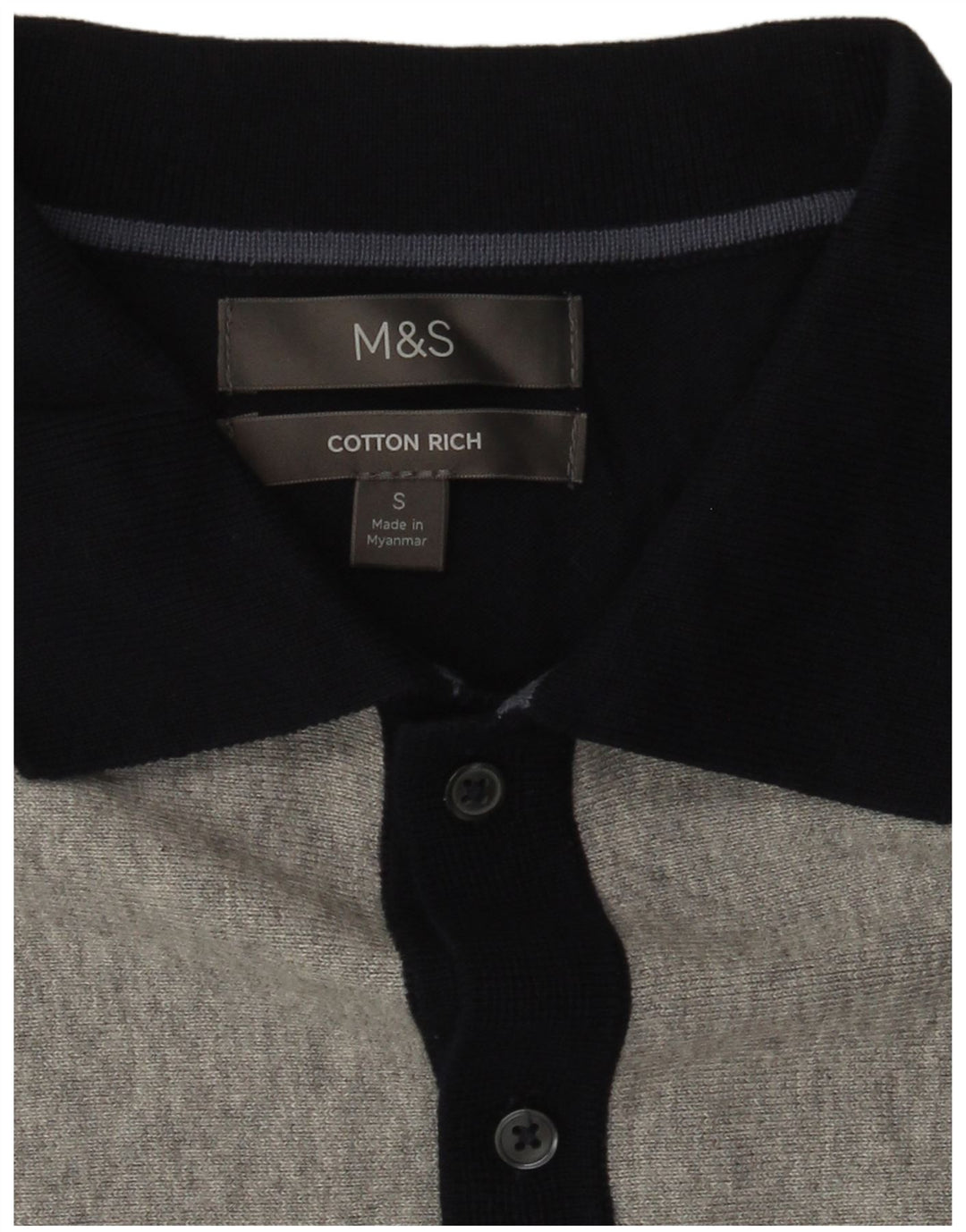Мужской джемпер с воротником-поло Marks & Spencer, маленький темно-синий, с цветными блоками