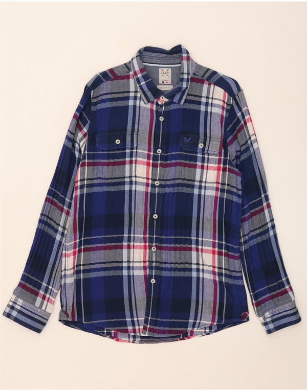Crew Clothing Мужская фланелевая рубашка индивидуального покроя XL, синяя клетка, хлопок