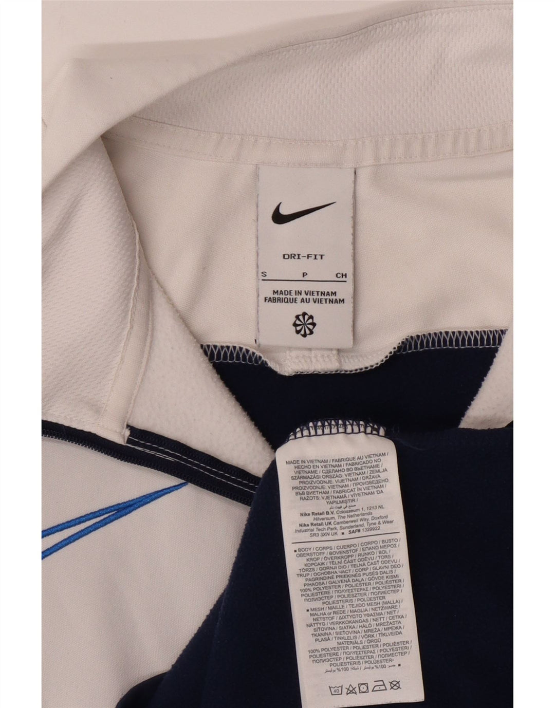 NIKE Mens Dri Fit Pullover Tracksuit Top Small Navy Blue Colourblock