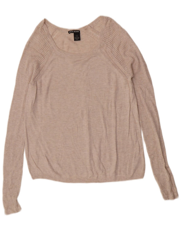 Dkny Womens Boat Neck Jumper Sweater UK 12 Medium Beige Flecked Cotton