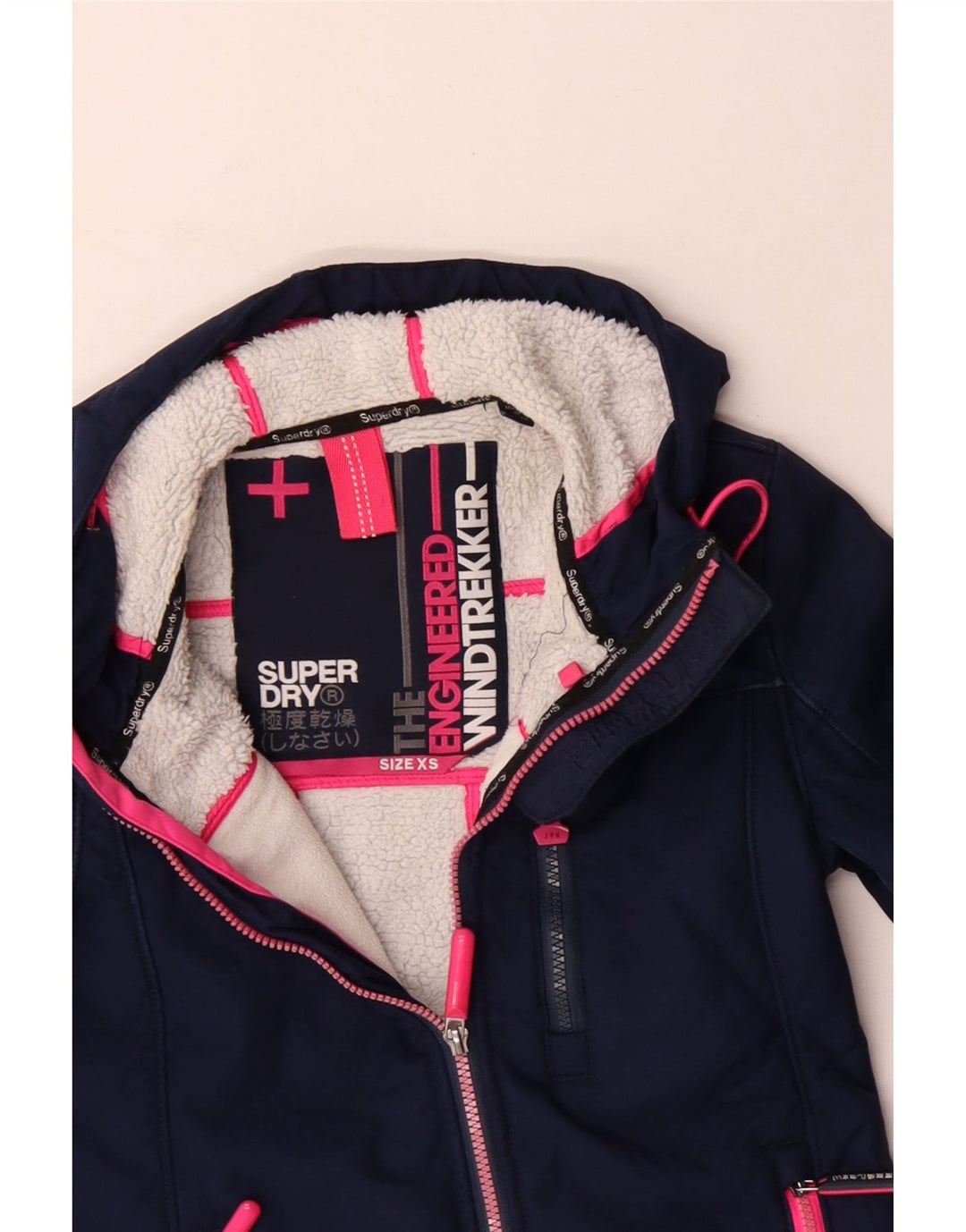Женская ветровка с капюшоном Superdry UK 6 XS Темно-синий полиэстер