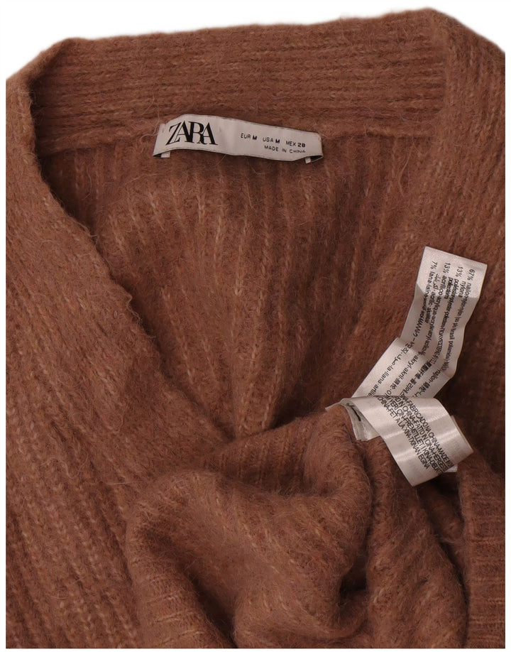 Женский укороченный кардиган оверсайз Zara UK 14, нейлон среднего коричневого цвета