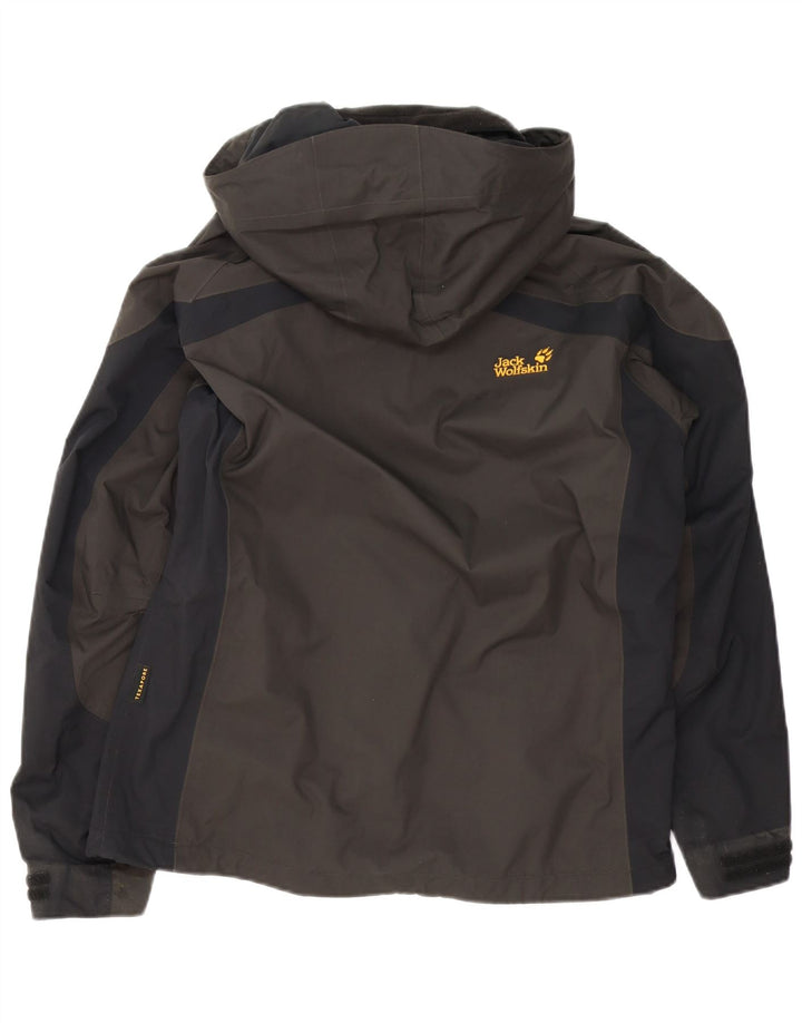 Женская дождевик с капюшоном Jack Wolfskin UK 12/14, средний коричневый цвет с цветными блоками