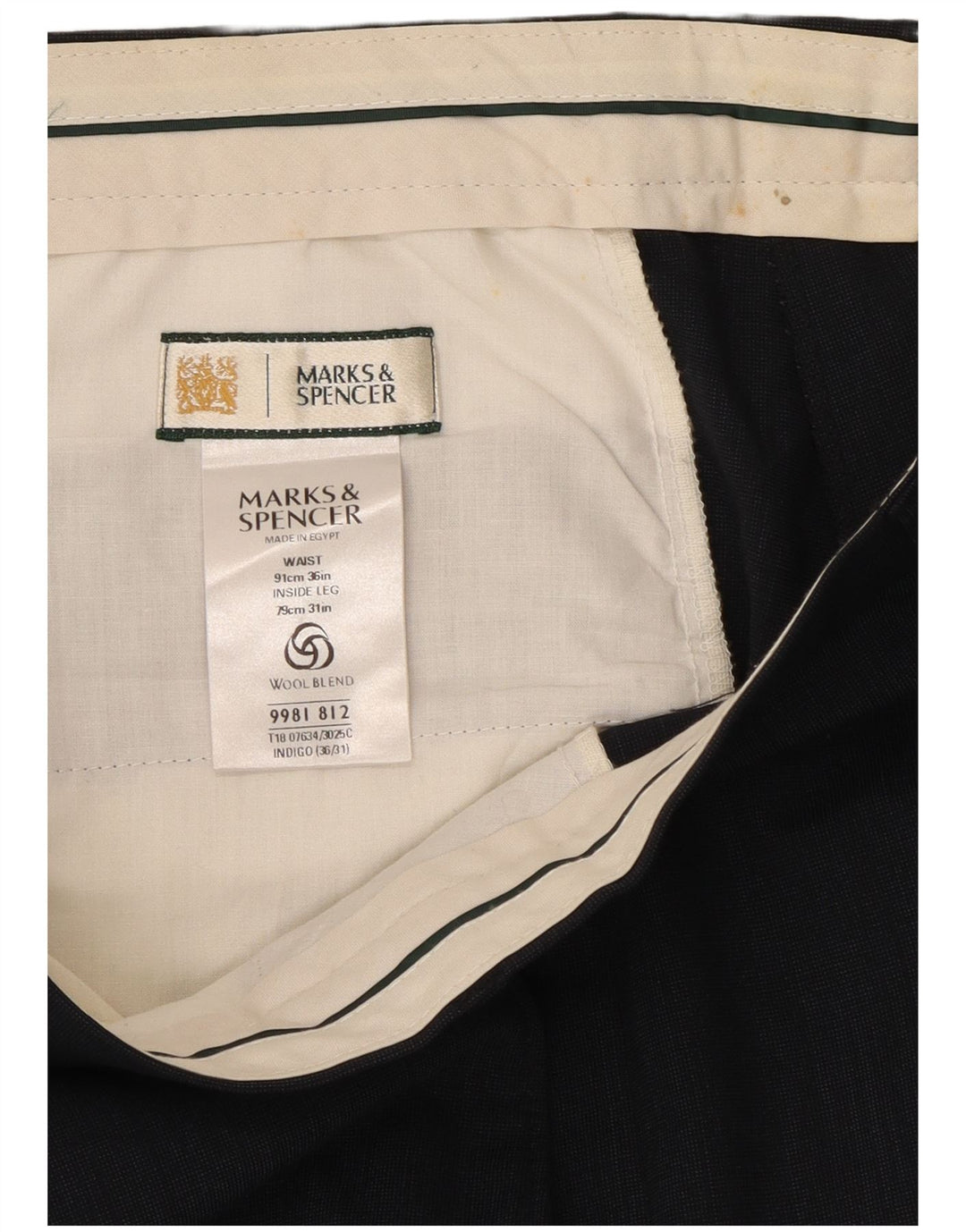Мужские костюмные брюки Marks & Spencer W36 L31 темно-синие из полиэстера