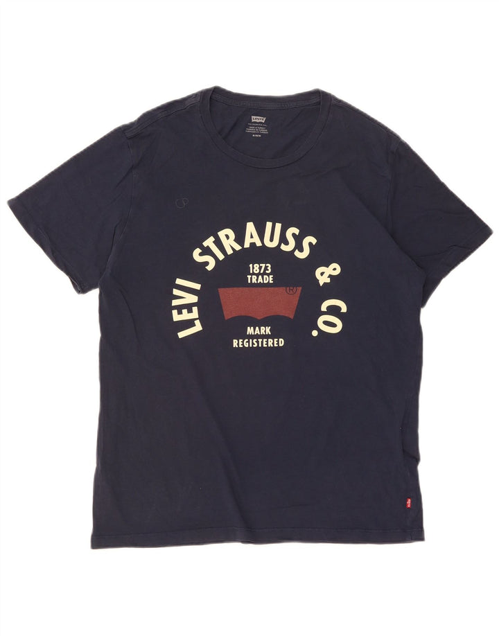 Мужская футболка с рисунком Levi's, топ среднего размера, темно-синий, хлопок