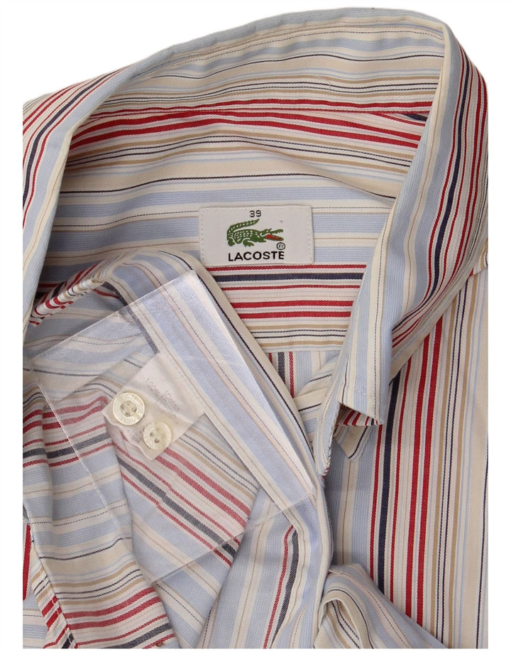Lacoste Мужская рубашка с коротким рукавом, размер 39, средний размер, разноцветная полоска, хлопок