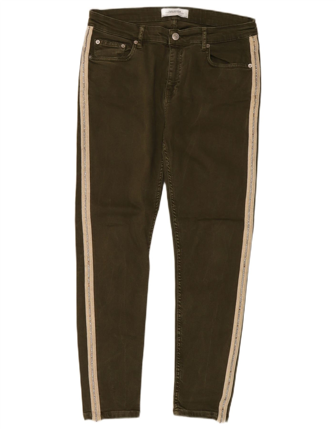 Женские джинсы узкого кроя Zara EU 40 Medium W30 L27 Хаки с цветными блоками