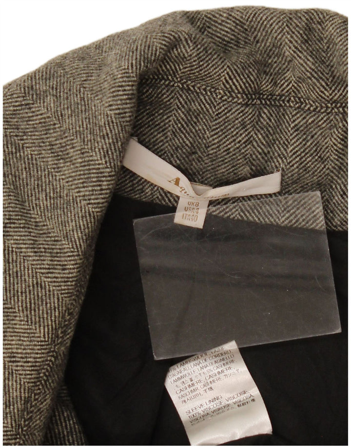 Женское пальто Aquascutum UK 8, маленькое серое, с рисунком «елочка», из овечьей шерсти