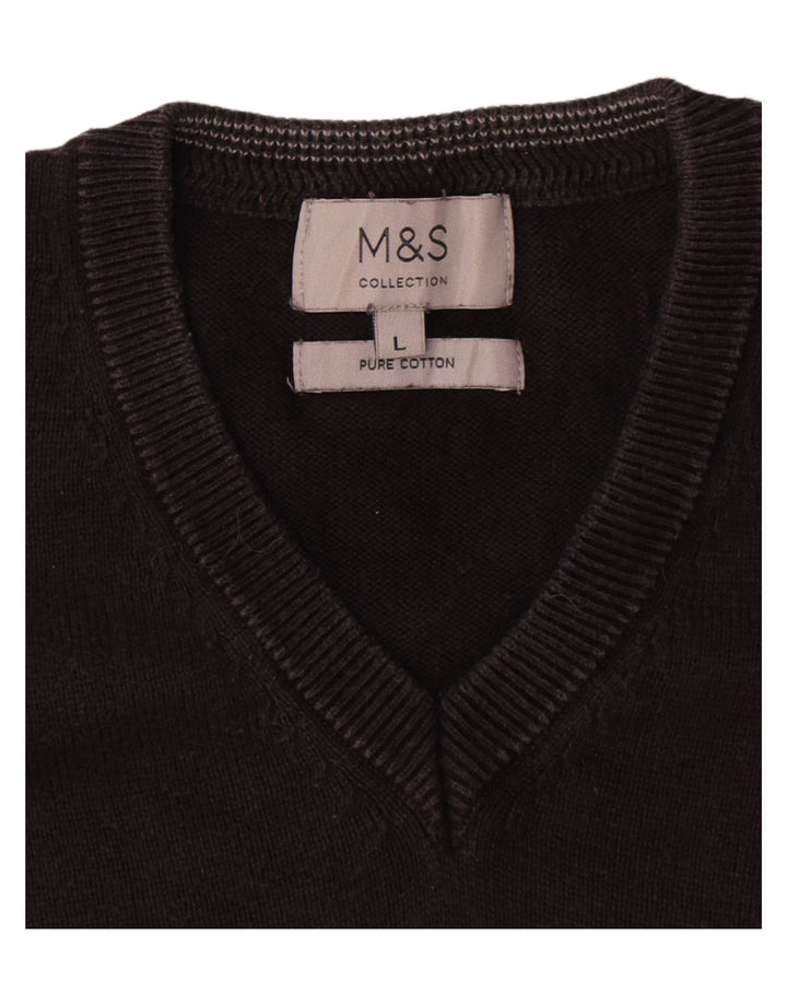 Мужской джемпер с v-образным вырезом Marks & Spencer, большой черный хлопковый свитер