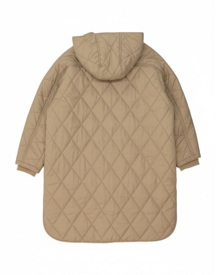 ZARA Womens Hooded Quilted Overcoat UK 10 Small Grey Polyester