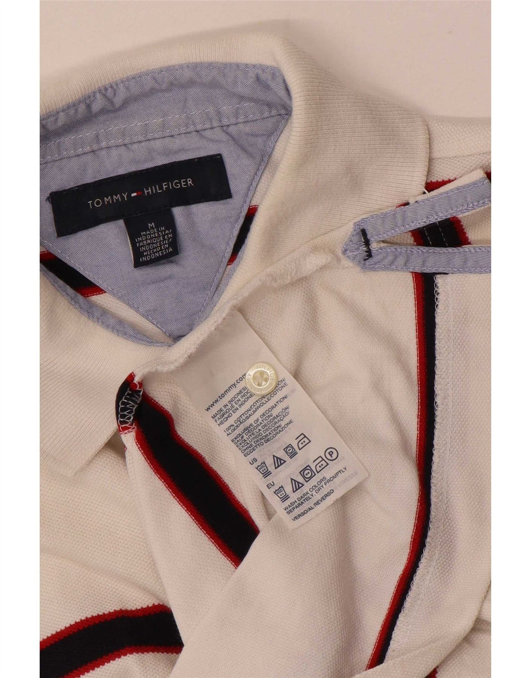 Мужская рубашка-поло Tommy Hilfiger, хлопок, белая полоска среднего размера