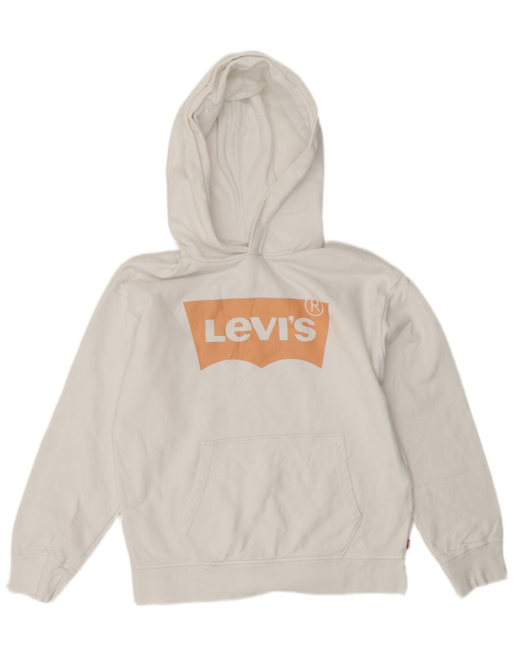 Женский джемпер с капюшоном оверсайз с рисунком LEVI'S UK 6 XS, белый хлопок