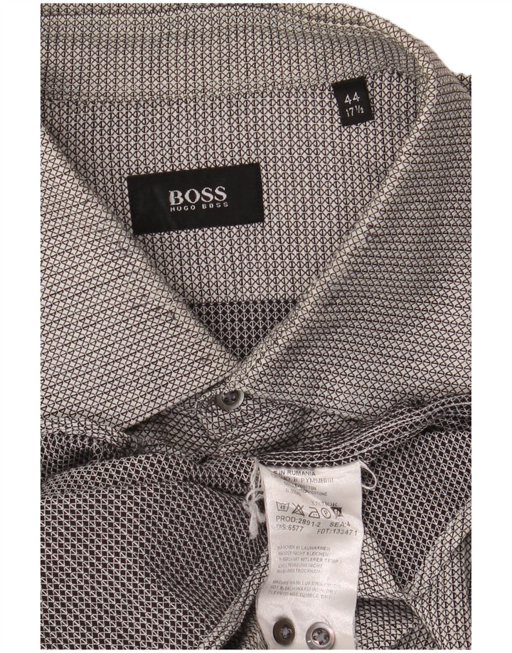 Мужская фланелевая рубашка HUGO BOSS, размер 17 1/2 44 XL, серый хлопок с геометрическим рисунком