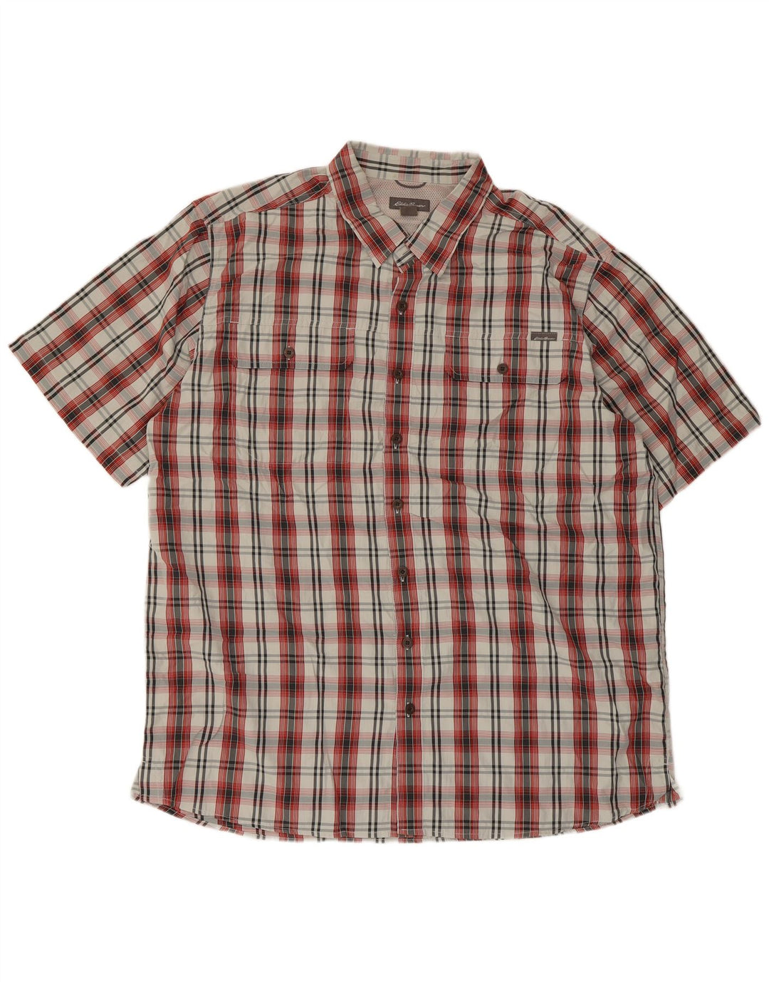 Мужская рубашка с коротким рукавом Eddie Bauer XL, красный полиэстер в клетку