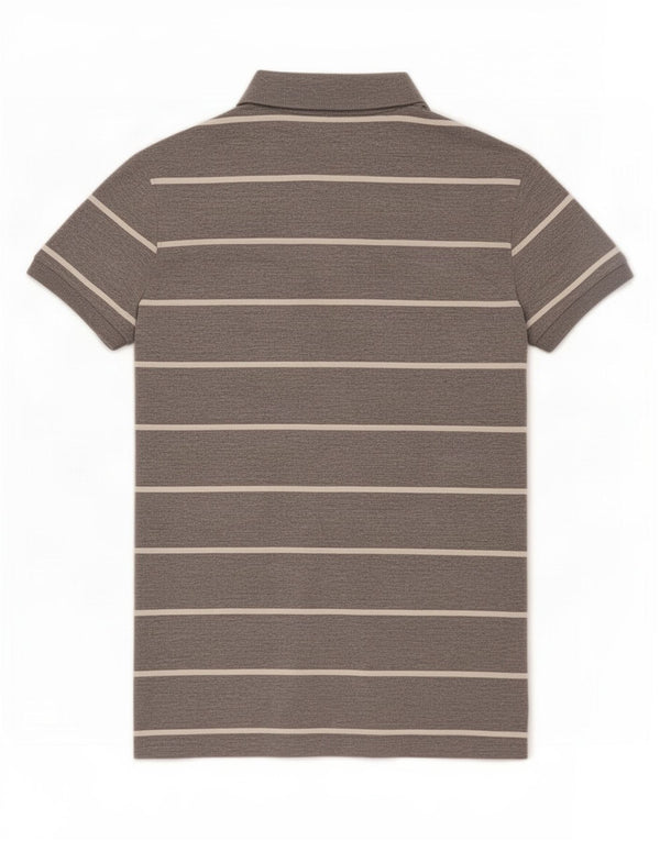 Superdry Womens Graphic Polo Shirt UK 14 Large Grey Striped Cotton