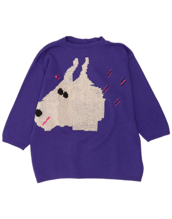 Винтажный женский джемпер с вырезом «лодочка» с рисунком, Великобритания, 20, 2XL, фиолетовый