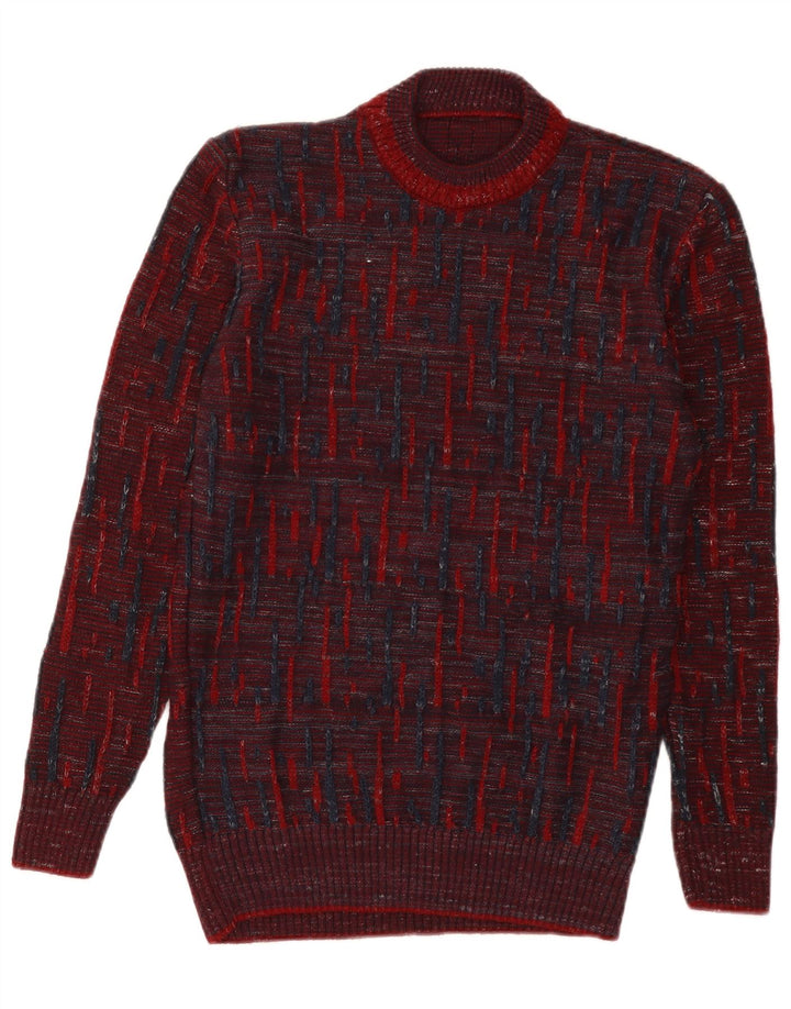 Винтажный женский джемпер с высоким воротником, Великобритания, 12, средний бордовый в полоску