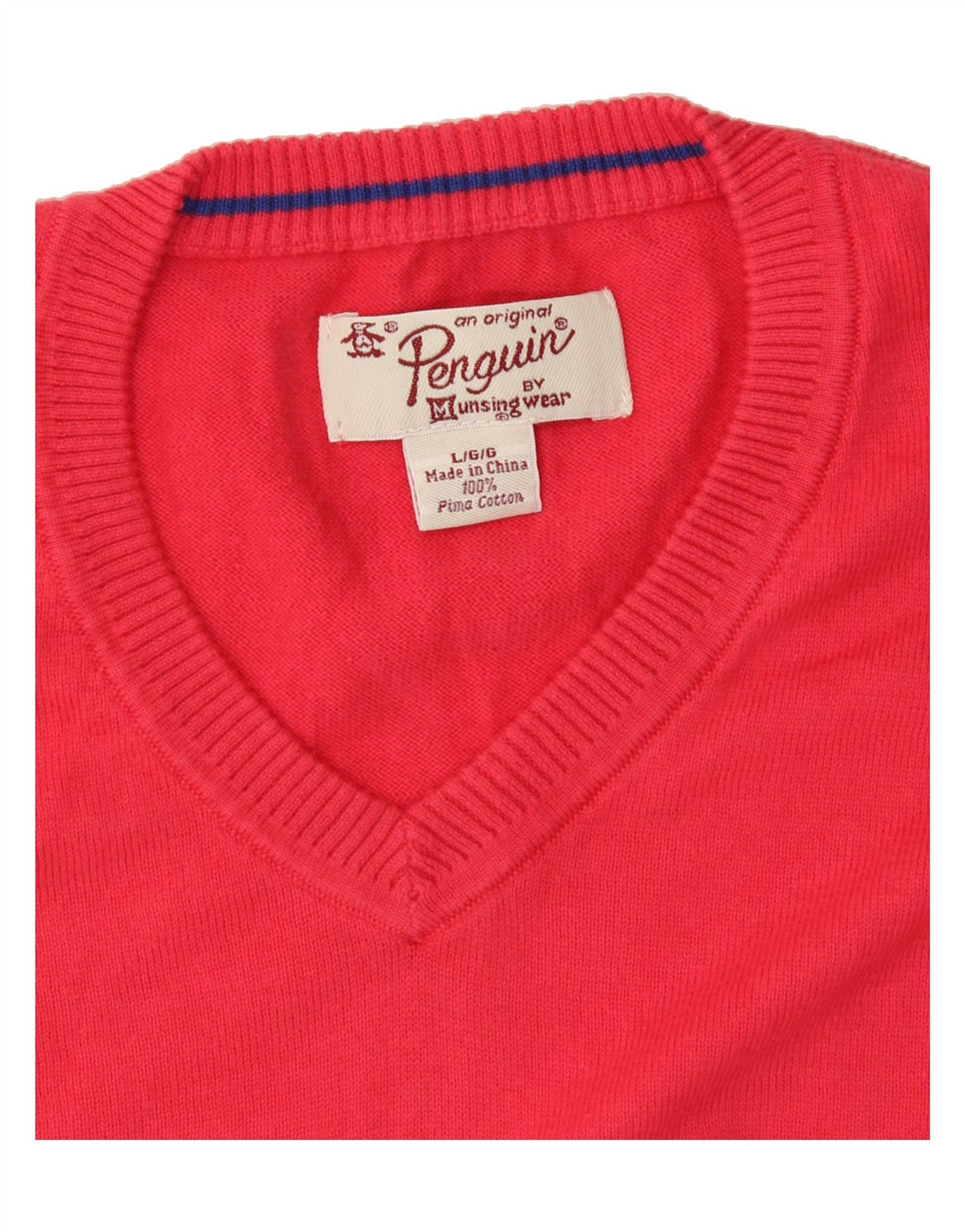 PENGUIN Mens V-Neck Jumper Sweater Large Red Cotton Vintage Penguin and Second-Hand Penguin from Messina Hembry 