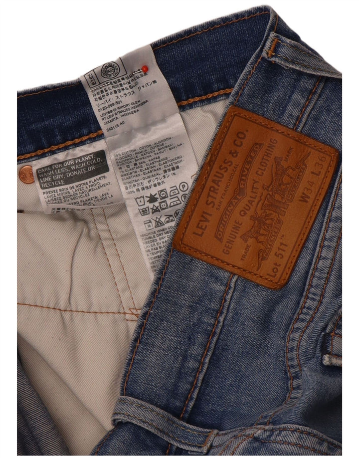 Мужские потертые узкие джинсы Levi's W34 L32, синий хлопок