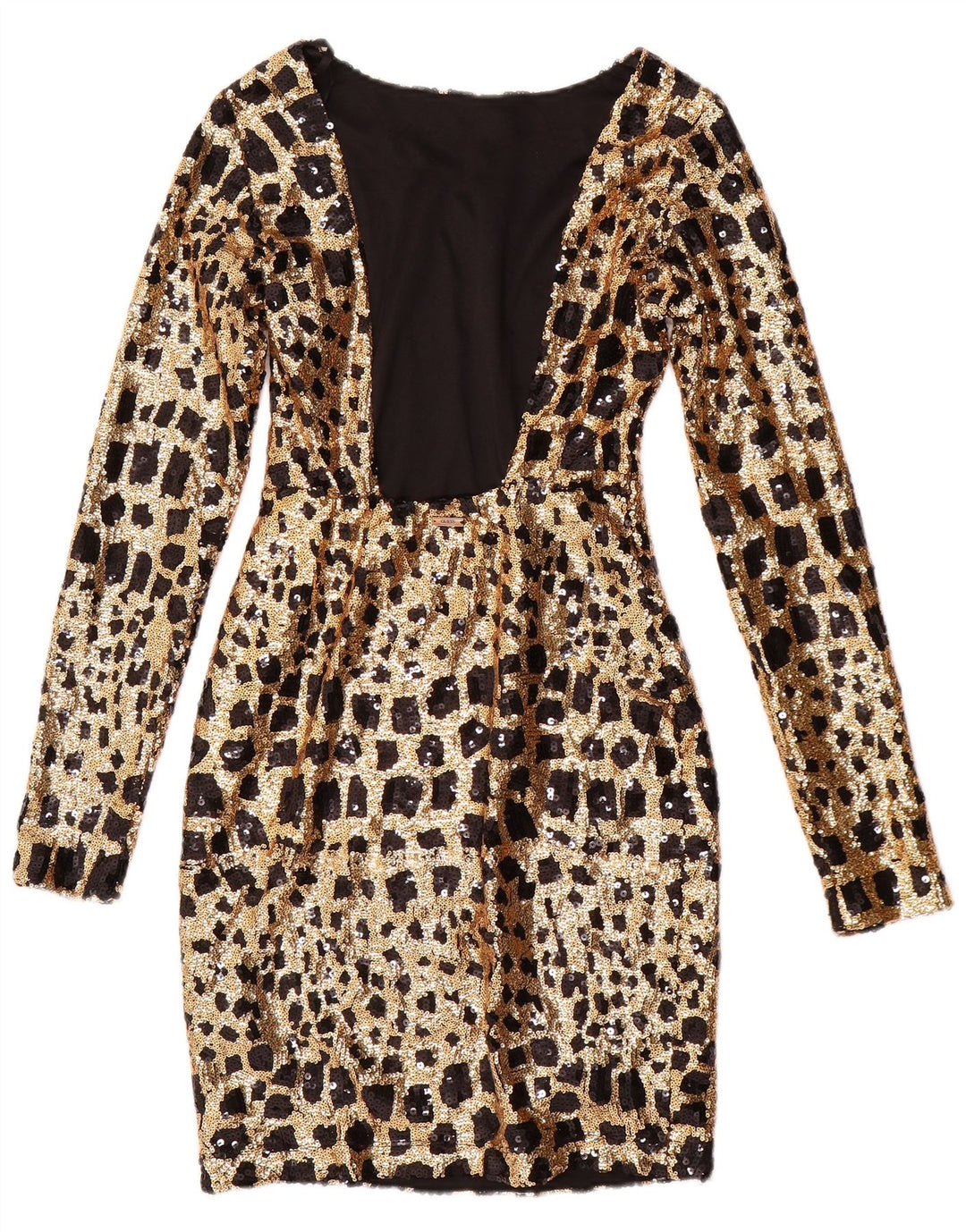 GUESS Женское облегающее платье с длинными рукавами и пайетками UK 6 XS Золото с геометрическим рисунком