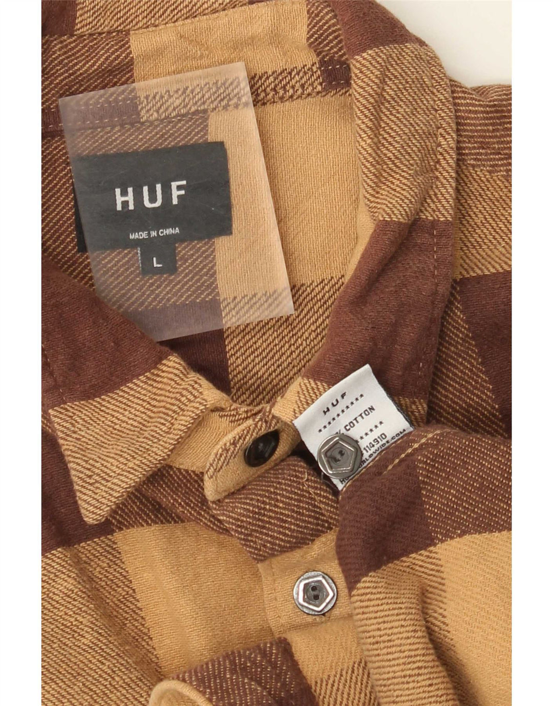 Мужская фланелевая рубашка HUF, большая коричневая хлопковая клетка в мелкую клетку