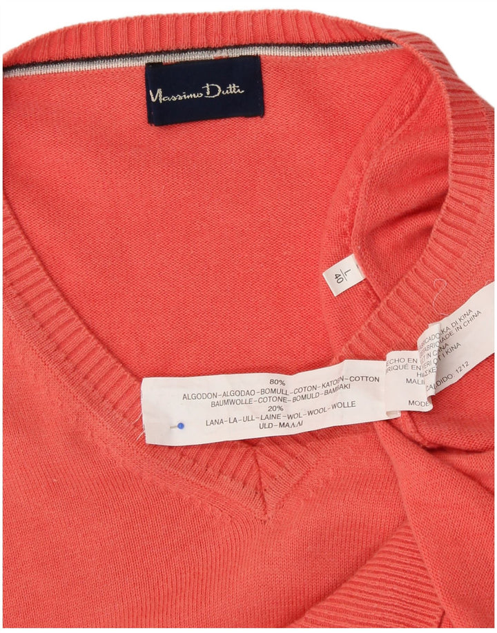 MASSIMO DUTTI Мужской джемпер с v-образным вырезом, большой розовый хлопковый свитер