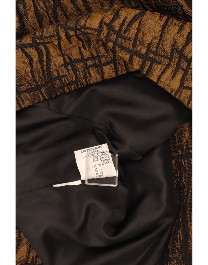 ВИНТАЖНЫЙ женский пиджак с рукавом 3/4, Великобритания 10, маленький коричневый с геометрическим узором