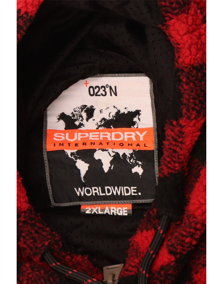 Мужская флисовая куртка Superdry с капюшоном UK 44 2XL Красный клетчатый полиэстер