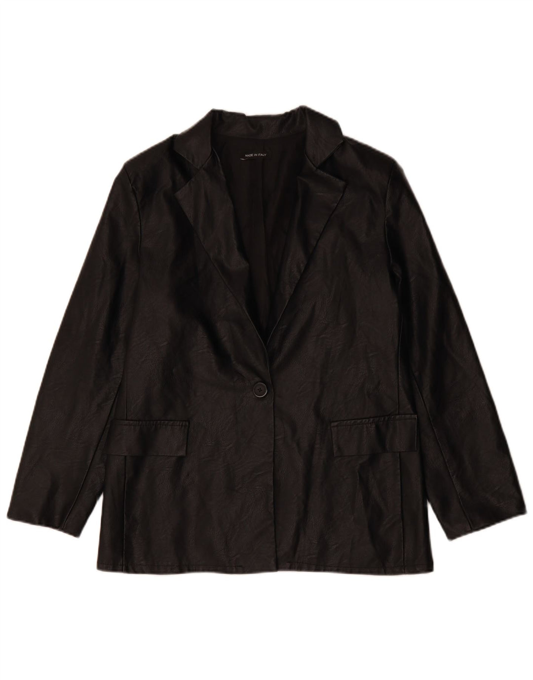 ВИНТАЖНЫЙ женский пиджак из искусственной кожи на 1 пуговице, Великобритания 12, средний черный